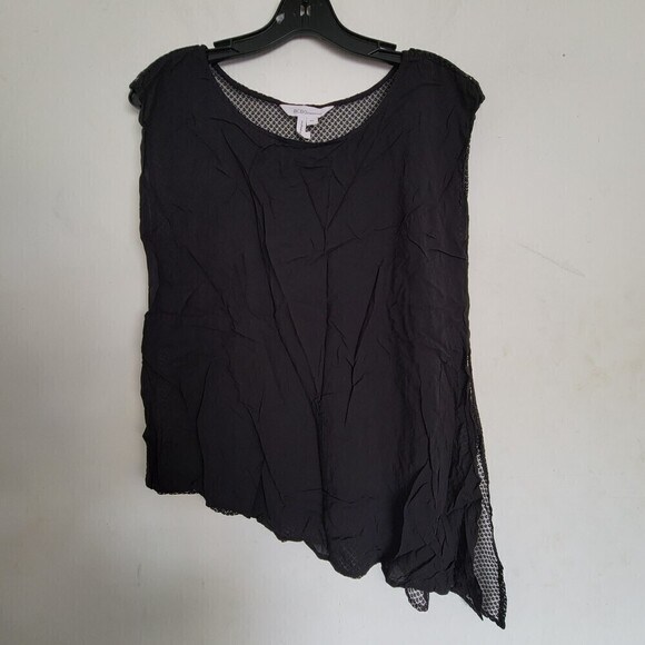 BCBGeneration Black Mesh Back Asymmetric Muscle Sleeveless Tank Top Blouse Sz XS - Picture 1 of 9